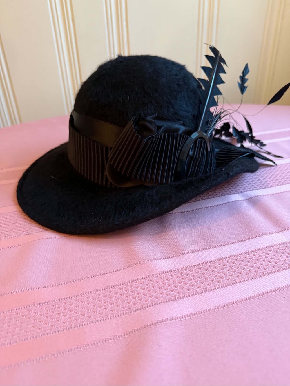 Fleur De Paris Black Feather Trim Women's Dress Derby Hat